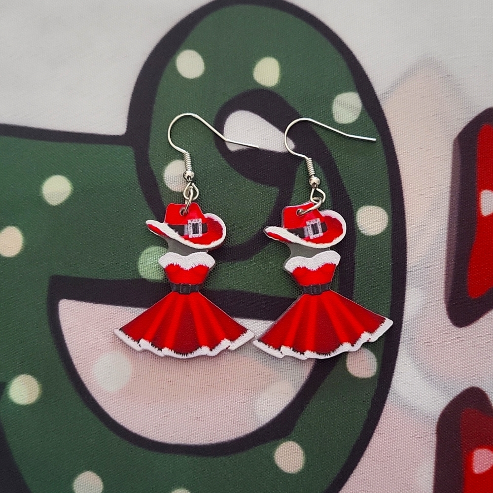 New Acrylic Christmas Dress & Hat Drop Earrings